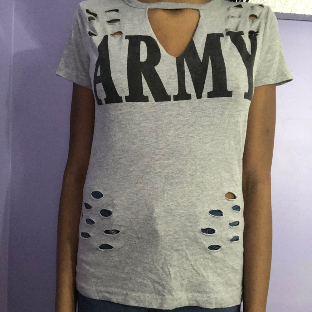 Grey army shirt with holes